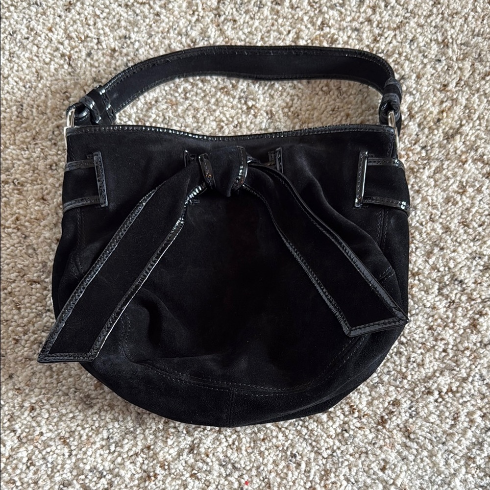 kooba Classic Black Suede Hand Bag with Knot Detail